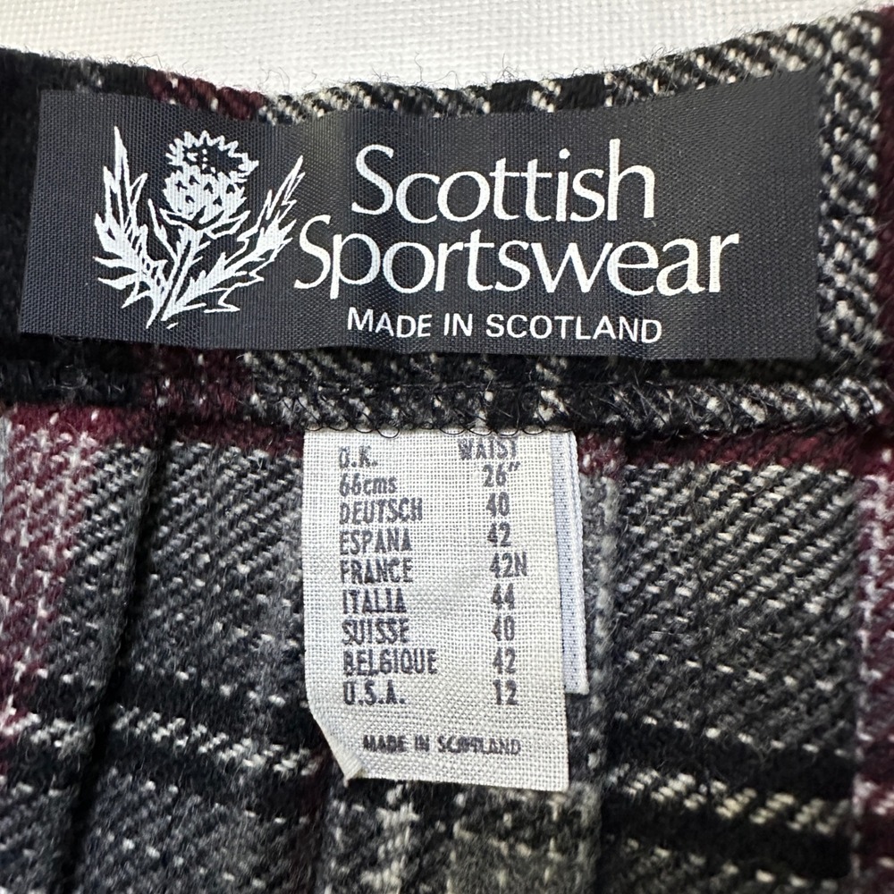Vintage Scottish Sportswear Wool Tartan Kilt Skirt 12 Pleated Midi Dark Academia - Picture 3 of 10